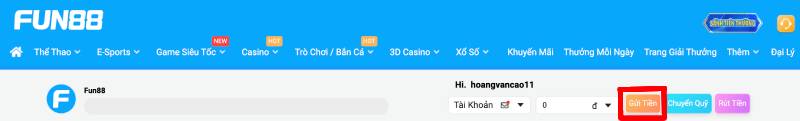 Bí Quyết Nạp Tiền Fun88 Thành Công 100% Chỉ Vài Phút 4 Bước 2: Truy Cập Vào Mục “Gửi Tiền”